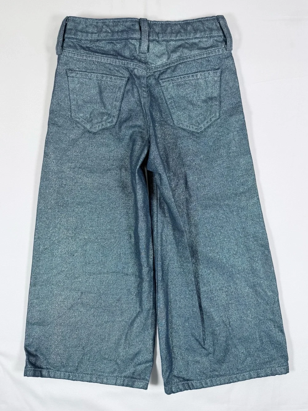 GAP Girls Wide Leg‎ Jeans 6 Metallic Silver Shimmer Retro Glam Coquette Sparkle